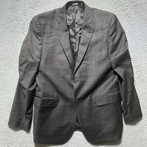 Ermenegildo Zegna Saks Fifth Avenue 42r‎ Gray Windowpane Stripe Wool Silk Blazer